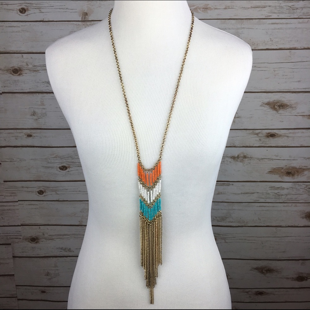 [Boho Luxe] Beaded Fringe Chevron Necklace